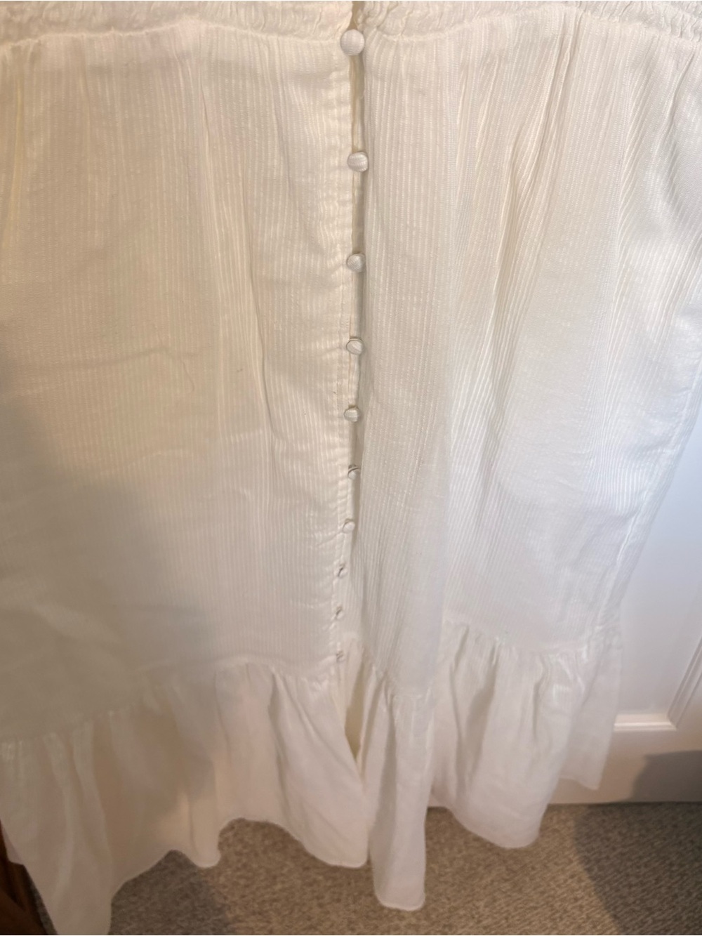 Quince Textured Cotton Smocked V-Neck Midi Dress White Summery - Picture 4 of 14